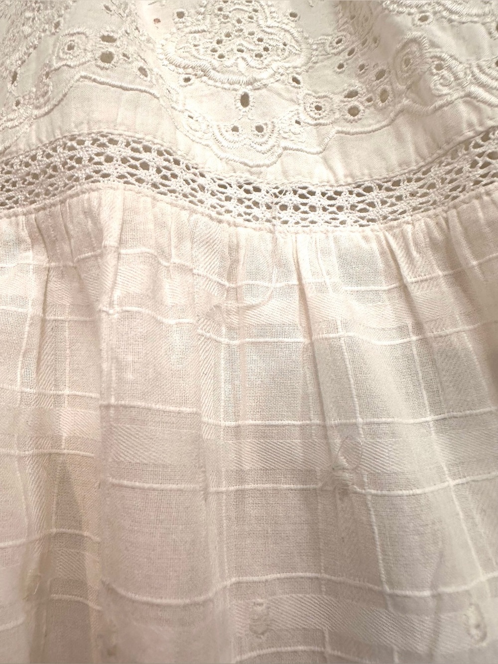 Ivory White Eyelet Lace Maxi Skirt Womens 10 Cottagecore Boho Tiered Long Cotton - Picture 4 of 12